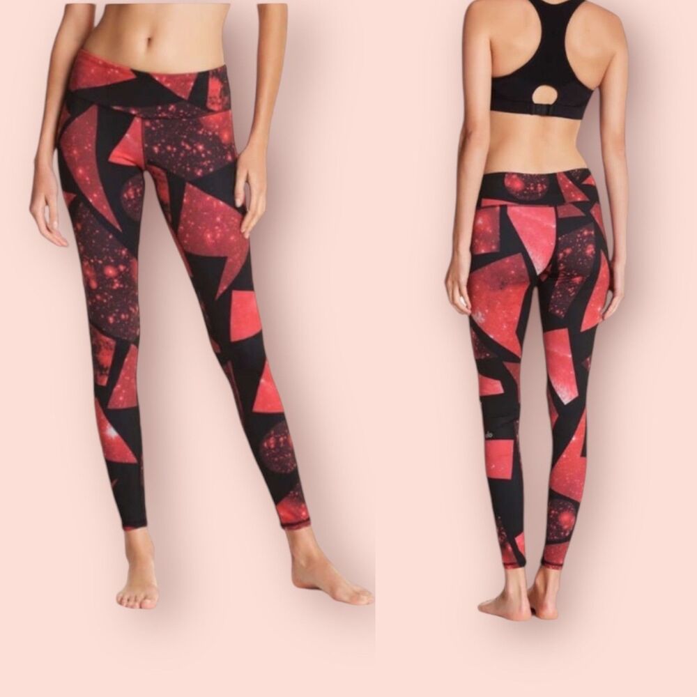 Alo Yoga Red/Black Airbrush Volcano Space Polyester Spandex Sz S
